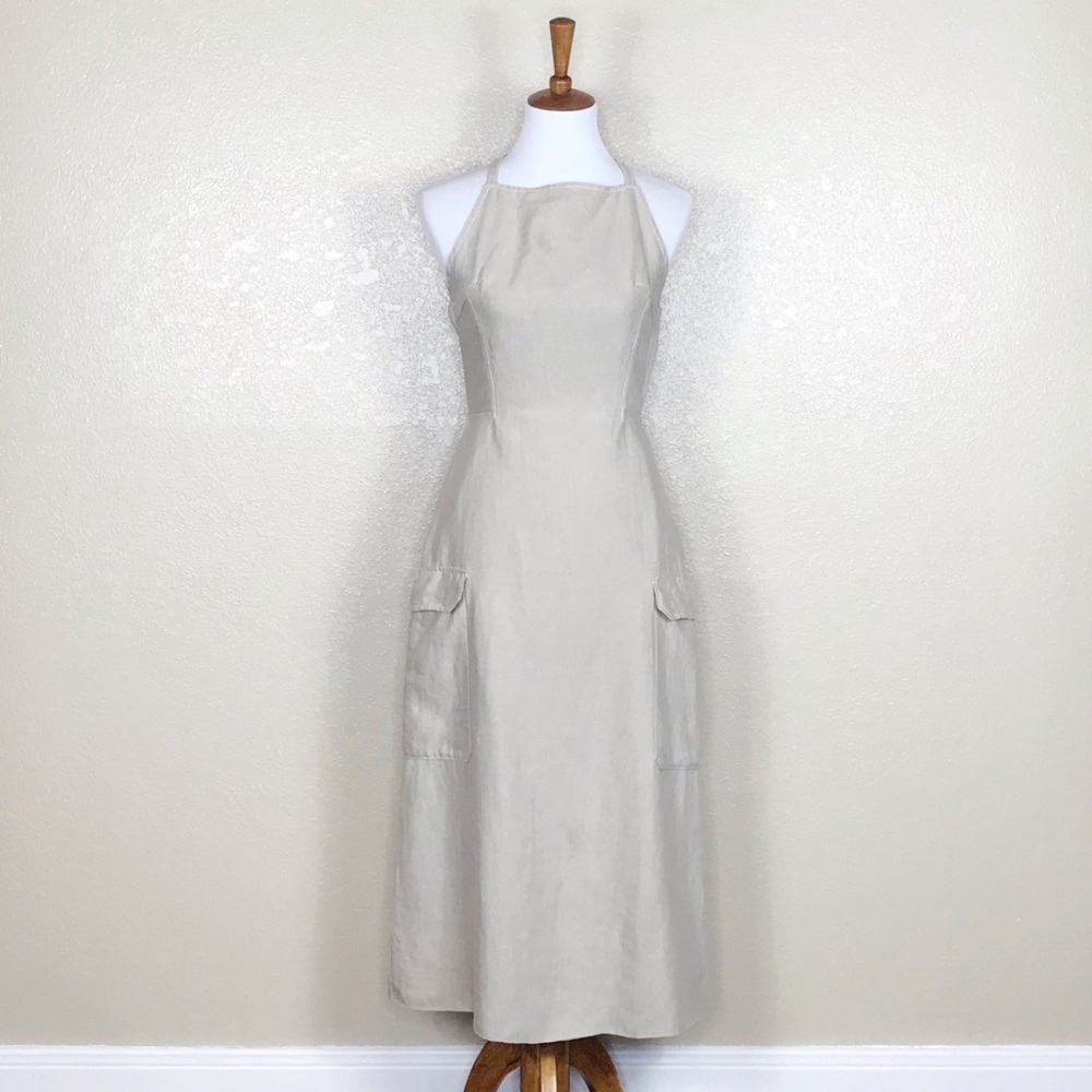 MaxMara Cross Back Straps Linen MIDI Apron Dress
